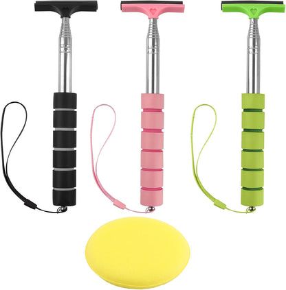 3 Pack Side Mirror Squeegee, Retractable Car Rearview Mirror Wiper, 8.45 to 38.5 Inch Extendable Car Mirror Cleaner, Portable Rubber Squeegee for Rain, Fog, Windshield & Windows, Black Pink Green