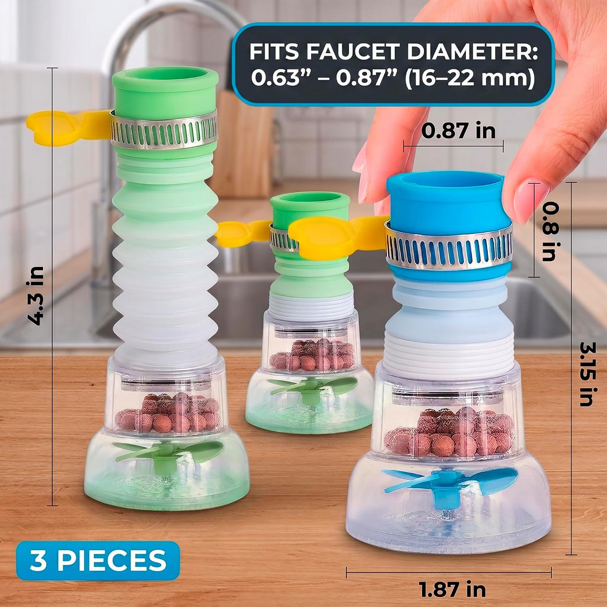 3 Pcs Faucet Filter, 360 Rotating Water Faucet Extenders for Sink