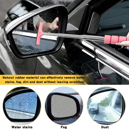 3 Pack Side Mirror Squeegee, Retractable Car Rearview Mirror Wiper, 8.45 to 38.5 Inch Extendable Car Mirror Cleaner, Portable Rubber Squeegee for Rain, Fog, Windshield & Windows, Black Pink Green