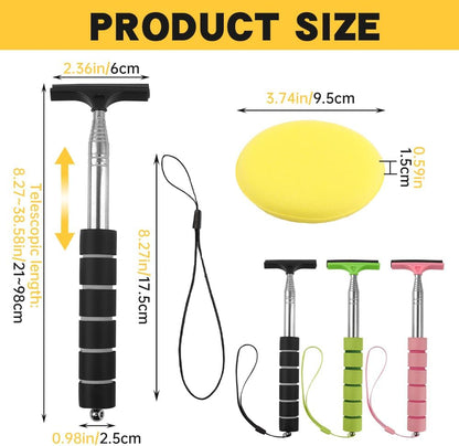 3 Pack Side Mirror Squeegee, Retractable Car Rearview Mirror Wiper, 8.45 to 38.5 Inch Extendable Car Mirror Cleaner, Portable Rubber Squeegee for Rain, Fog, Windshield & Windows, Black Pink Green