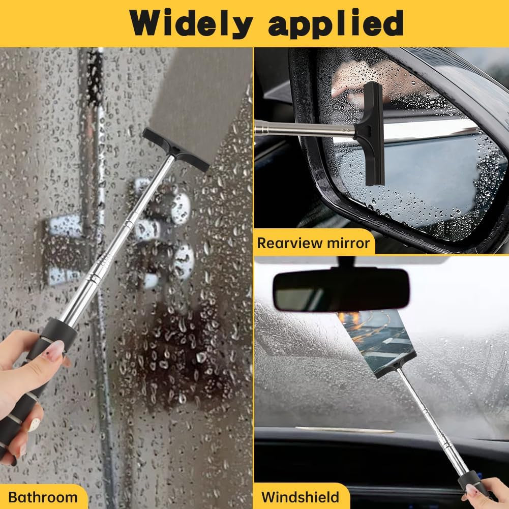 3 Pack Side Mirror Squeegee, Retractable Car Rearview Mirror Wiper, 8.45 to 38.5 Inch Extendable Car Mirror Cleaner, Portable Rubber Squeegee for Rain, Fog, Windshield & Windows, Black Pink Green