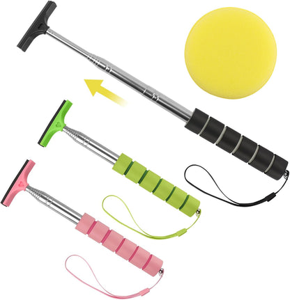 3 Pack Side Mirror Squeegee, Retractable Car Rearview Mirror Wiper, 8.45 to 38.5 Inch Extendable Car Mirror Cleaner, Portable Rubber Squeegee for Rain, Fog, Windshield & Windows, Black Pink Green